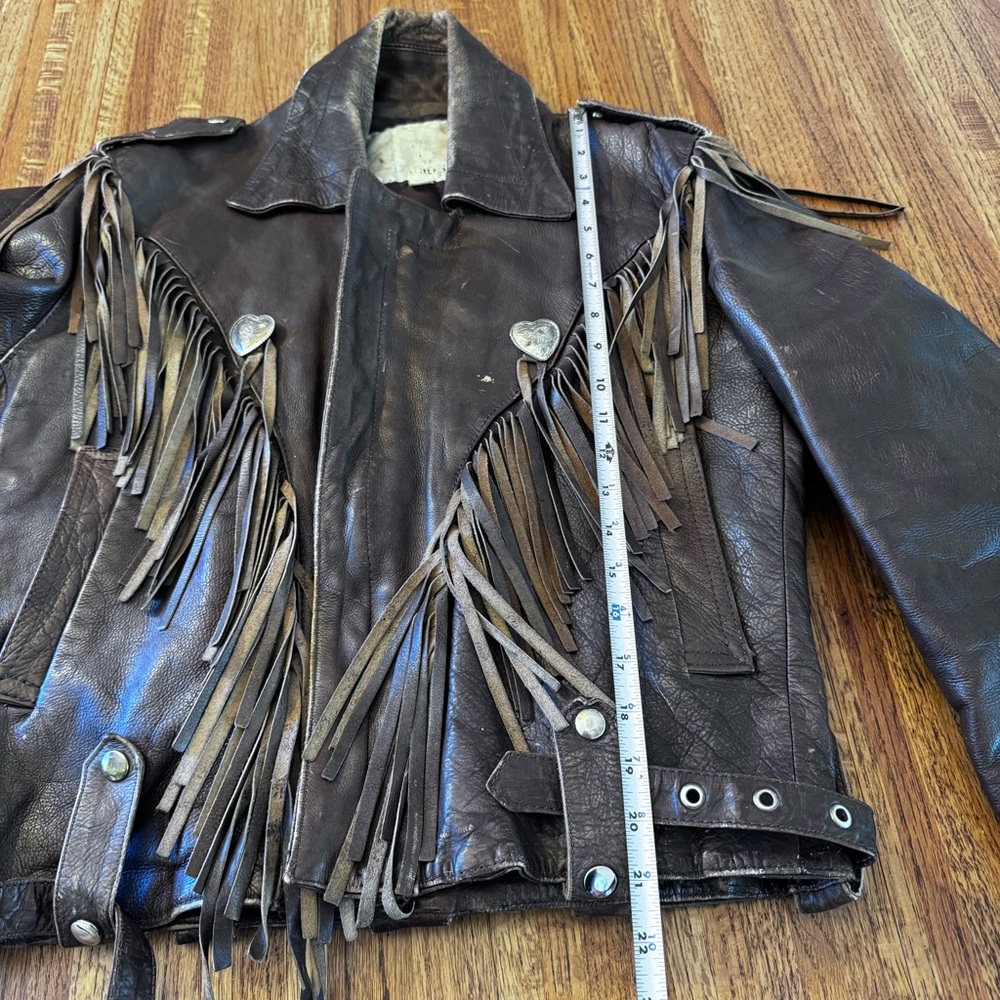 Rare Vintage Women’s (Fureal) Biker Style Fringe Dark Brown Leather Sz 40 - Picture 13 of 16